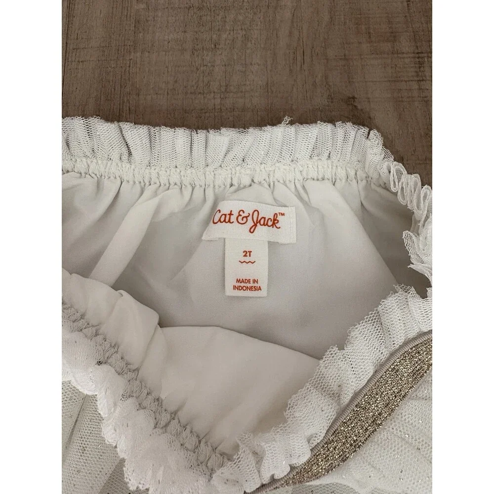 Cat & Jack Tulle Ballet Tutu Ivory Skirt With Gold Sparkles Size 2T